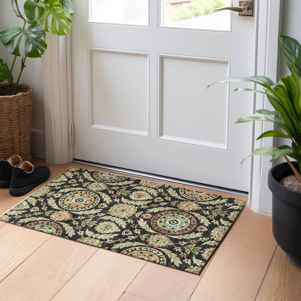 Premium Machine Washable Mayfield AMF751 Black 1'8" x 2'6" Rug. Picture 5