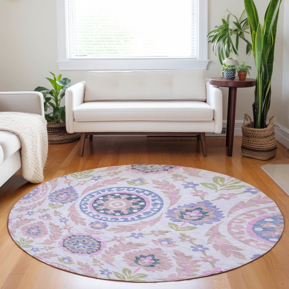 Premium Machine Washable Mayfield AMF751 Blush 8' x 8' Round Rug. Picture 5