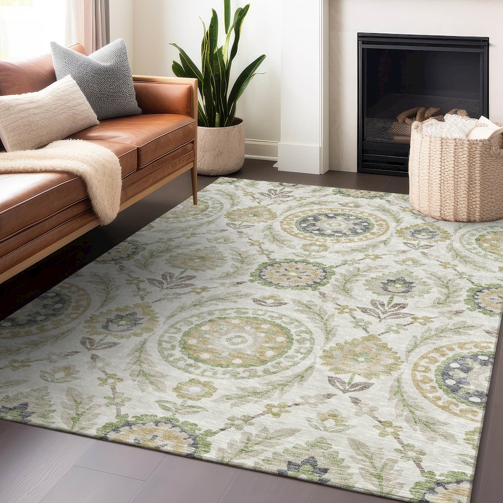 Premium Machine Washable Mayfield AMF751 Ivory 2'6" x 3'10" Rug. Picture 6