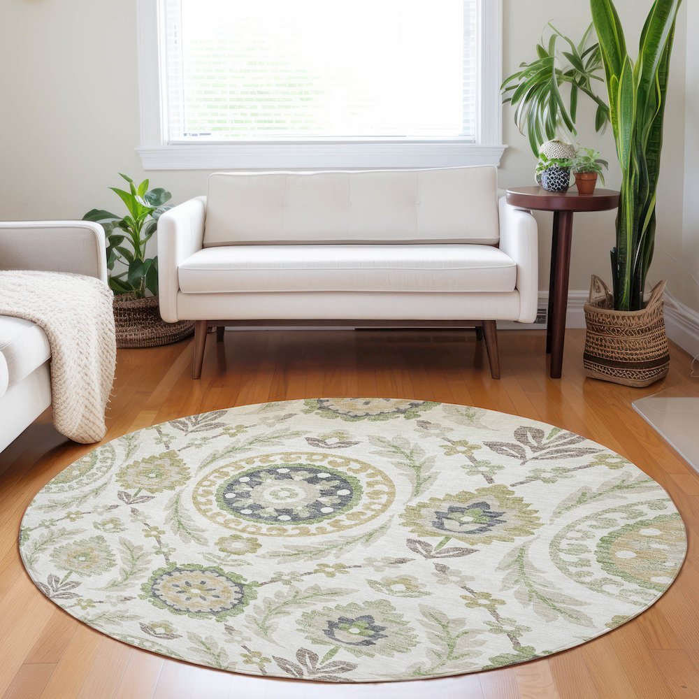 Premium Machine Washable Mayfield AMF751 Ivory 8' x 8' Round Rug. Picture 5