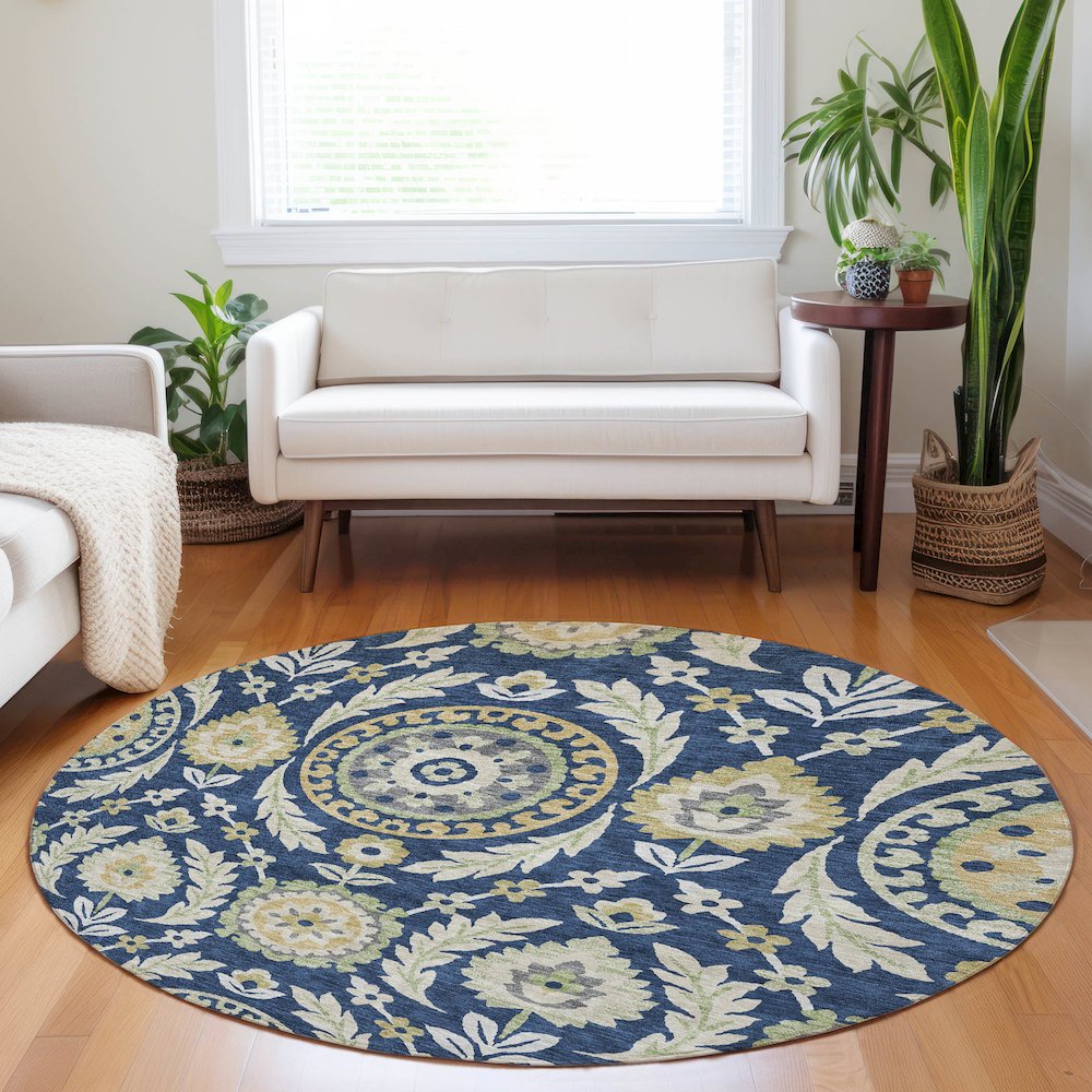 Premium Machine Washable Mayfield AMF751 Navy 8' x 8' Round Rug. Picture 5