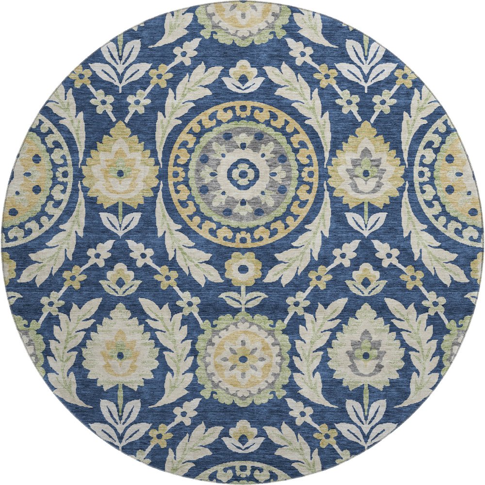 Premium Machine Washable Mayfield AMF751 Navy 8' x 8' Round Rug. Picture 1
