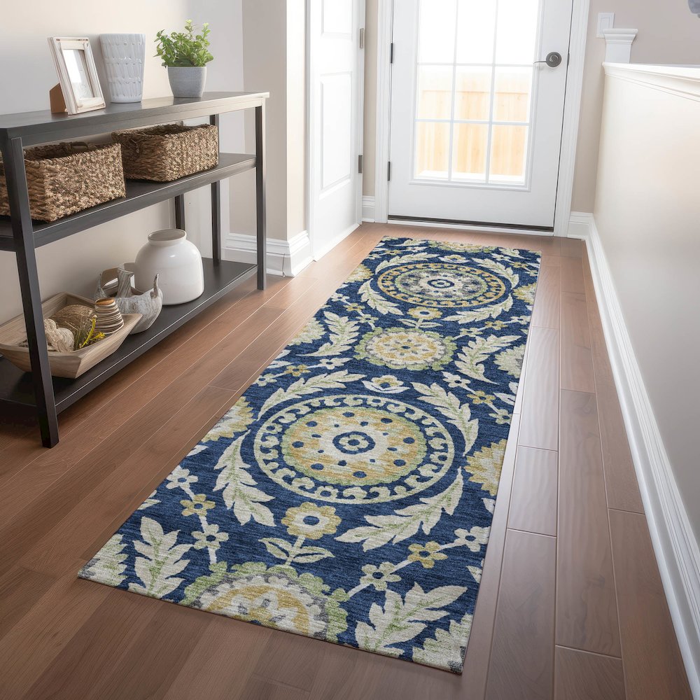 Premium Machine Washable Mayfield AMF751 Navy 2'3" x 7'6" Runner Rug. Picture 5