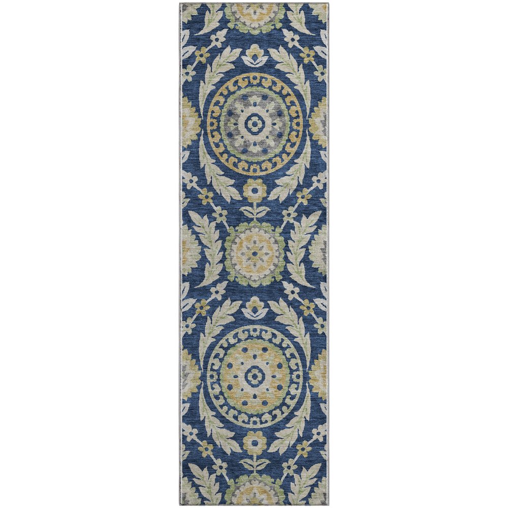 Premium Machine Washable Mayfield AMF751 Navy 2'3" x 7'6" Runner Rug. Picture 1