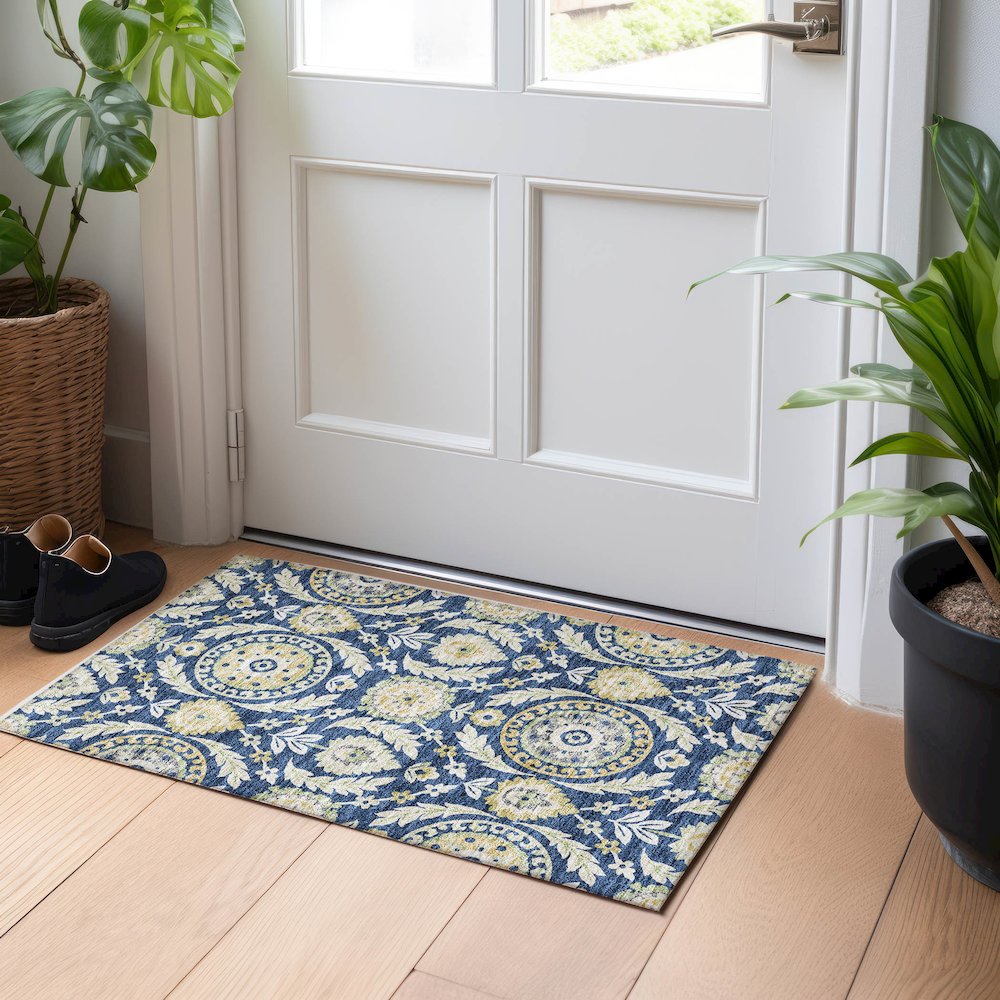 Premium Machine Washable Mayfield AMF751 Navy 1'8" x 2'6" Rug. Picture 5