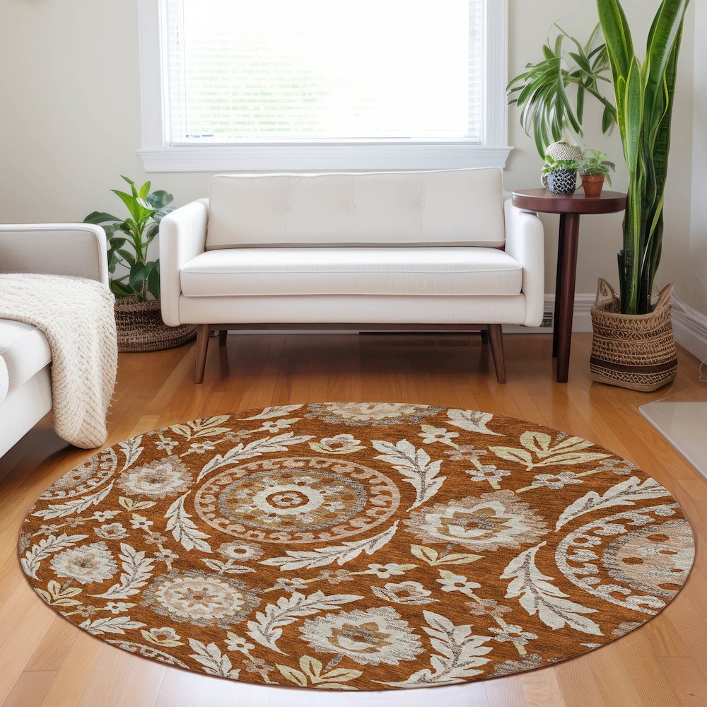 Premium Machine Washable Mayfield AMF751 Paprika 8' x 8' Round Rug. Picture 5