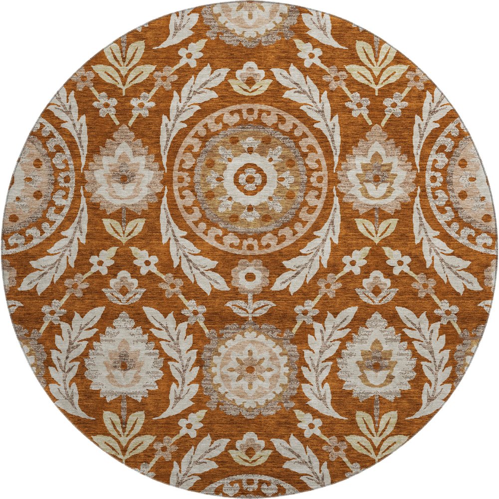 Premium Machine Washable Mayfield AMF751 Paprika 8' x 8' Round Rug. Picture 1