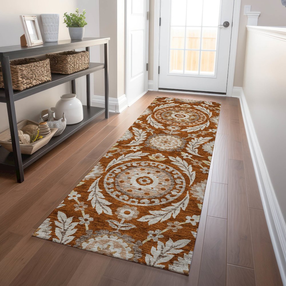 Premium Machine Washable Mayfield AMF751 Paprika 2'3" x 7'6" Runner Rug. Picture 5