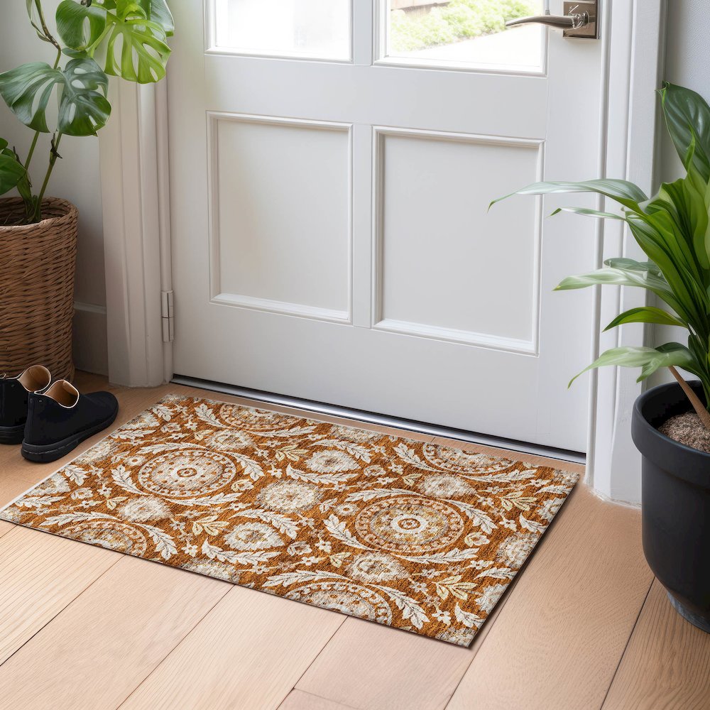 Premium Machine Washable Mayfield AMF751 Paprika 1'8" x 2'6" Rug. Picture 5