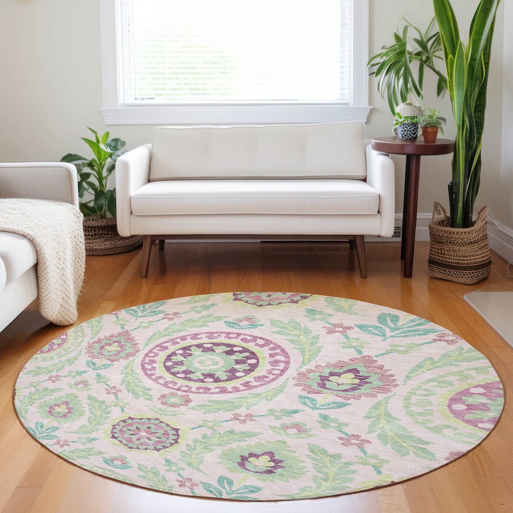 Premium Machine Washable Mayfield AMF751 Pink 8' x 8' Round Rug. Picture 5