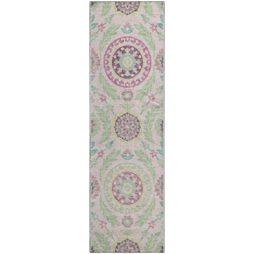 Premium Machine Washable Mayfield AMF751 Pink 2'3" x 7'6" Runner Rug. Picture 1