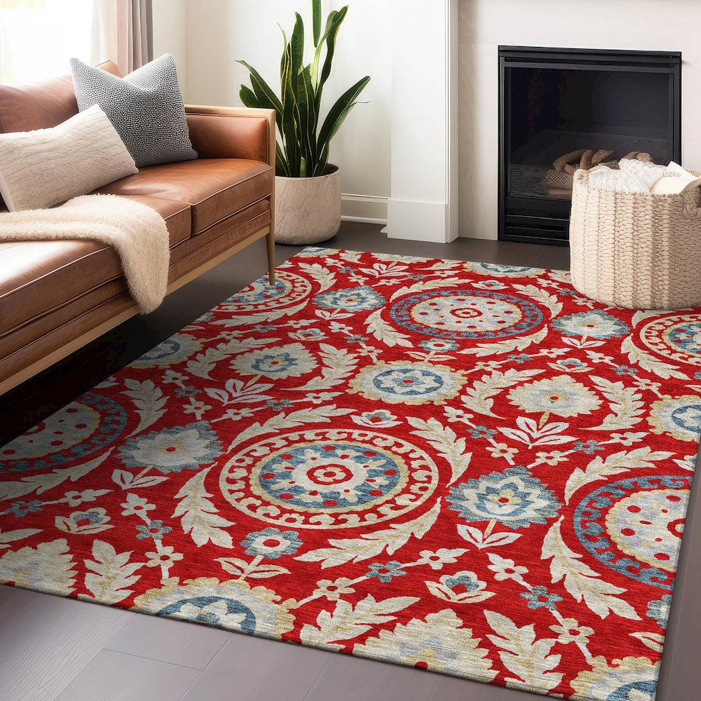 Premium Machine Washable Mayfield AMF751 Red 2'6" x 3'10" Rug. Picture 6