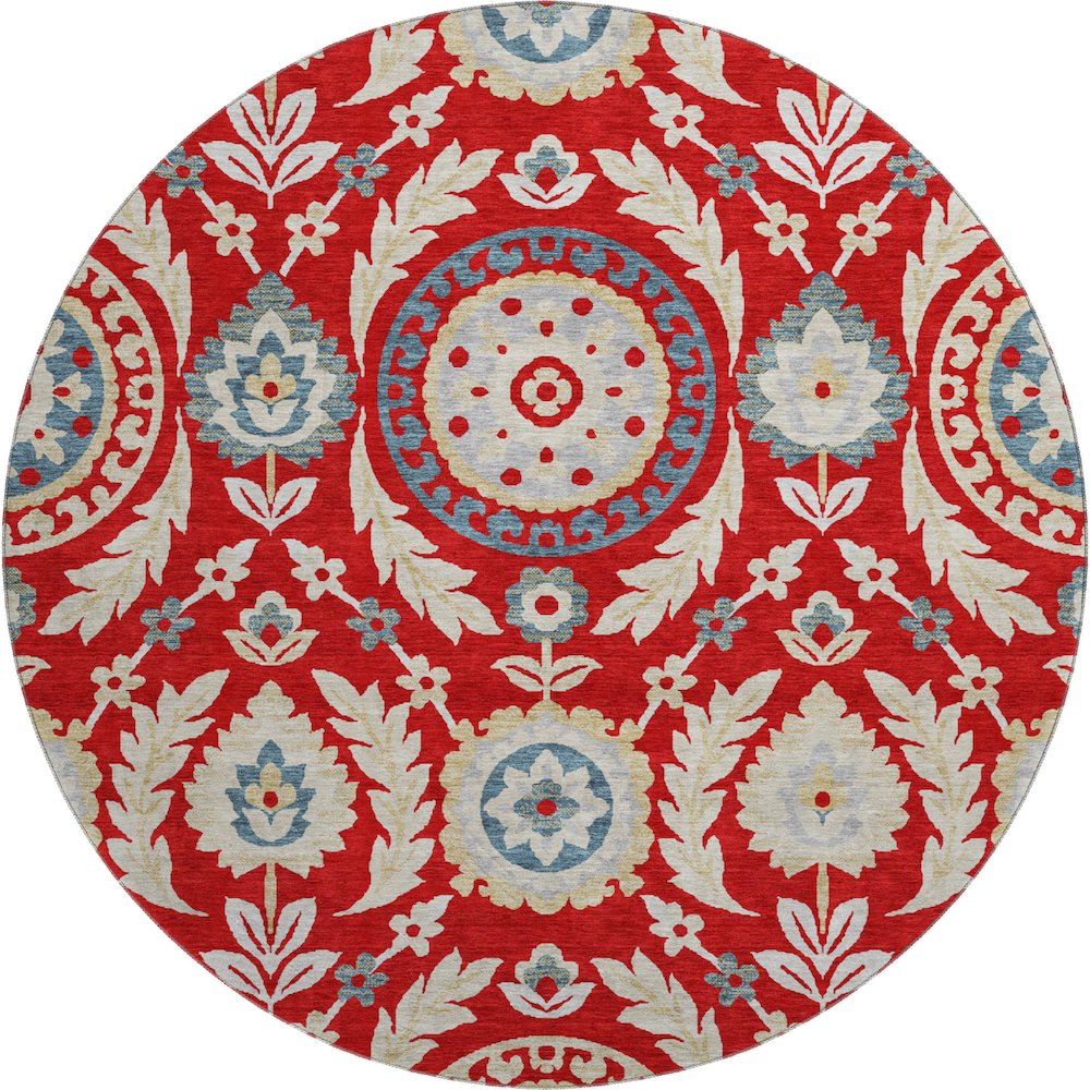 Premium Machine Washable Mayfield AMF751 Red 8' x 8' Round Rug. Picture 1