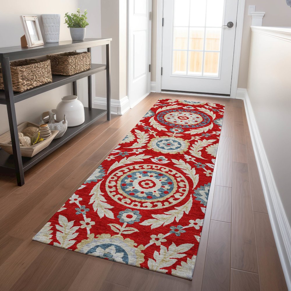 Premium Machine Washable Mayfield AMF751 Red 2'3" x 7'6" Runner Rug. Picture 5
