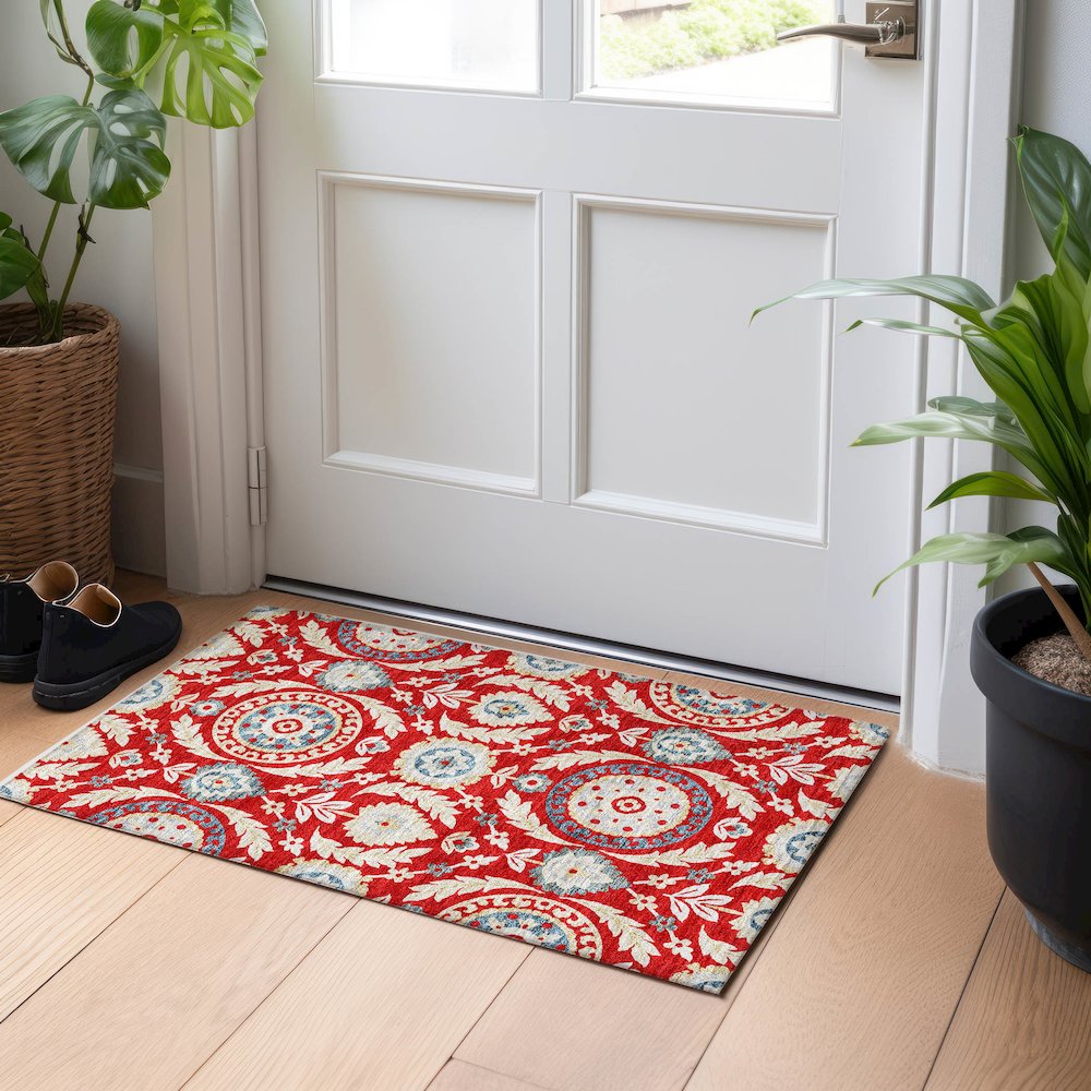 Premium Machine Washable Mayfield AMF751 Red 1'8" x 2'6" Rug. Picture 5