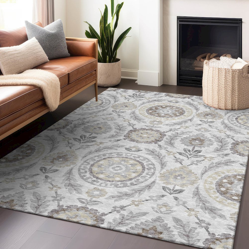 Premium Machine Washable Mayfield AMF751 Silver 2'6" x 3'10" Rug. Picture 6