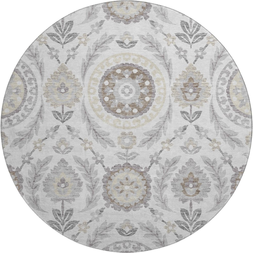 Premium Machine Washable Mayfield AMF751 Silver 8' x 8' Round Rug. Picture 1