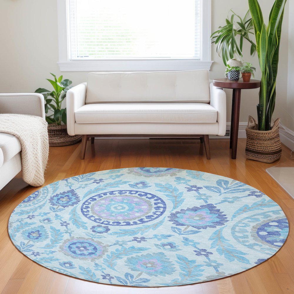 Premium Machine Washable Mayfield AMF751 Sky 8' x 8' Round Rug. Picture 5