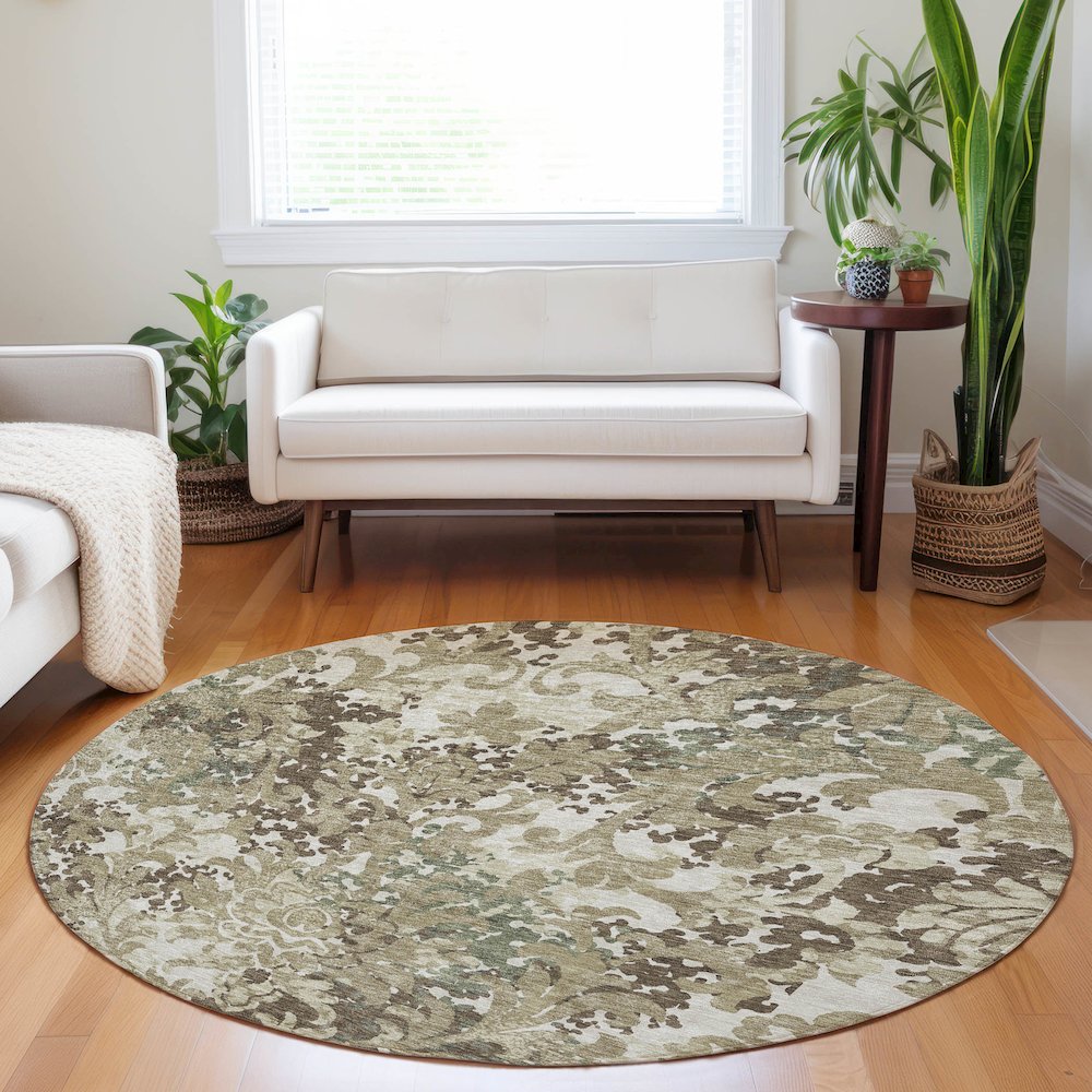 Premium Machine Washable Mayfield AMF752 Beige 8' x 8' Round Rug. Picture 5