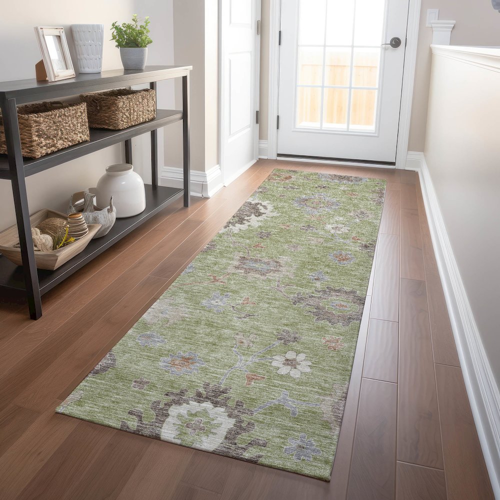 Premium Machine Washable Mayfield AMF753 Aloe 2'3" x 7'6" Runner Rug. Picture 5