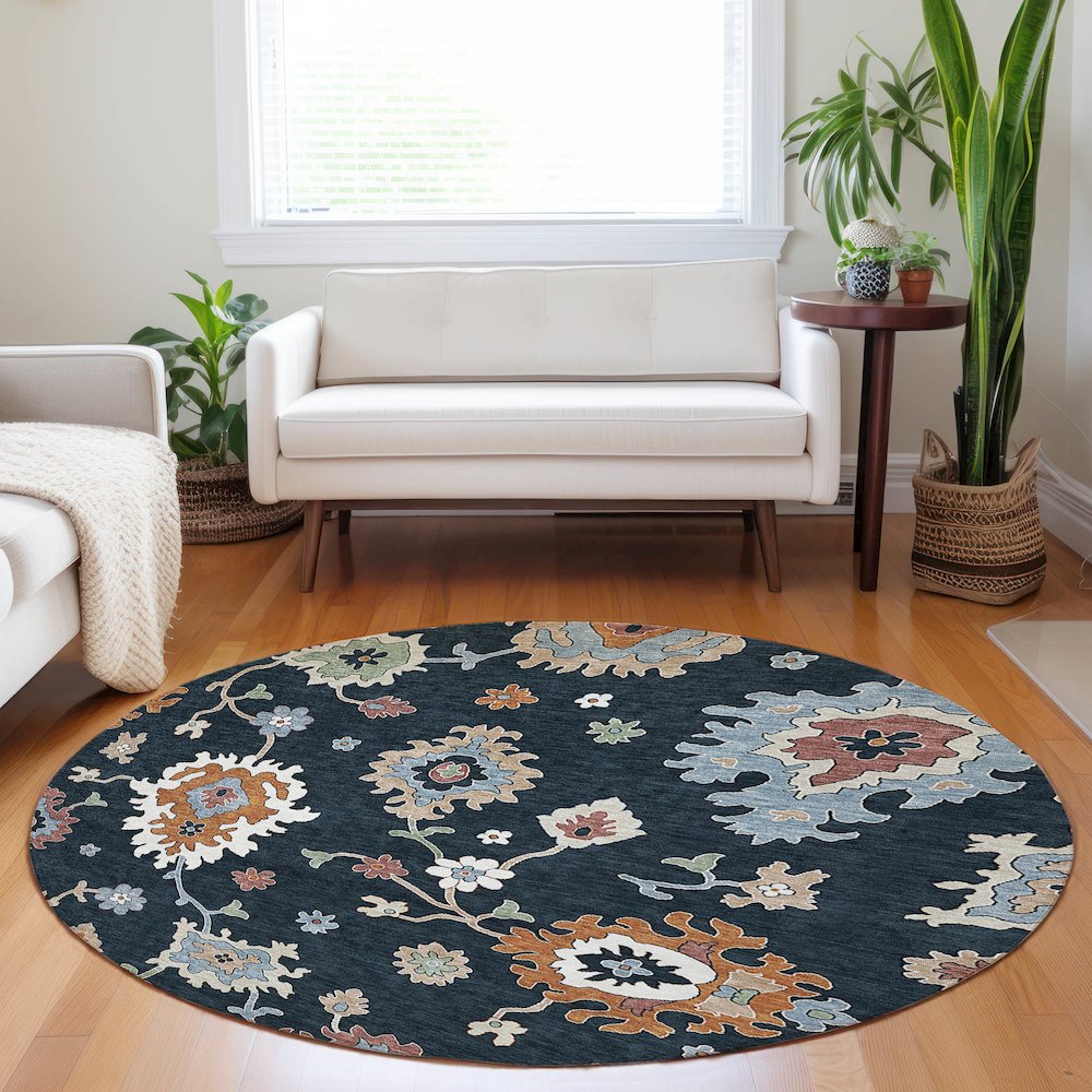 Premium Machine Washable Mayfield AMF753 Black 8' x 8' Round Rug. Picture 5