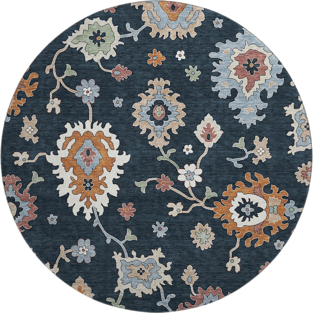 Premium Machine Washable Mayfield AMF753 Black 8' x 8' Round Rug. Picture 1