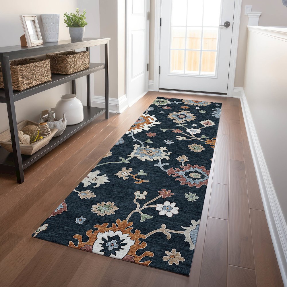 Premium Machine Washable Mayfield AMF753 Black 2'3" x 7'6" Runner Rug. Picture 5