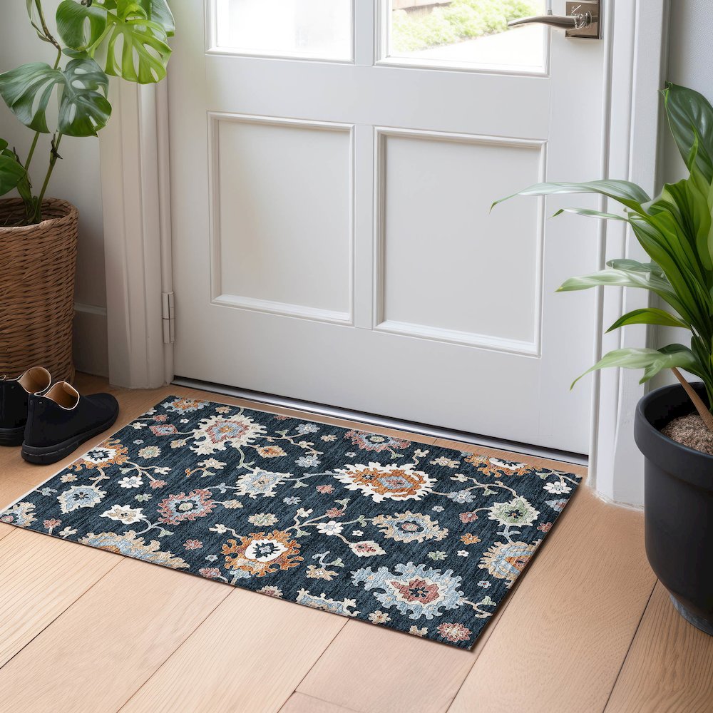 Premium Machine Washable Mayfield AMF753 Black 1'8" x 2'6" Rug. Picture 5