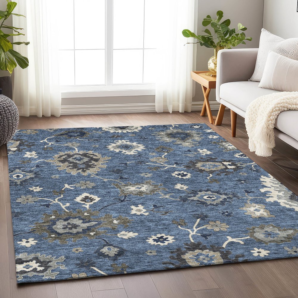 Premium Machine Washable Mayfield AMF753 Blue 2'6" x 3'10" Rug. Picture 5