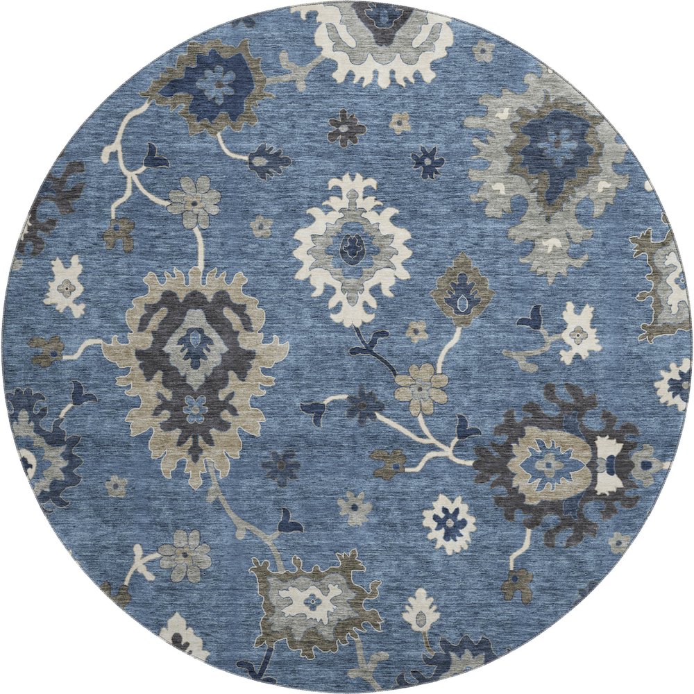 Premium Machine Washable Mayfield AMF753 Blue 8' x 8' Round Rug. Picture 1