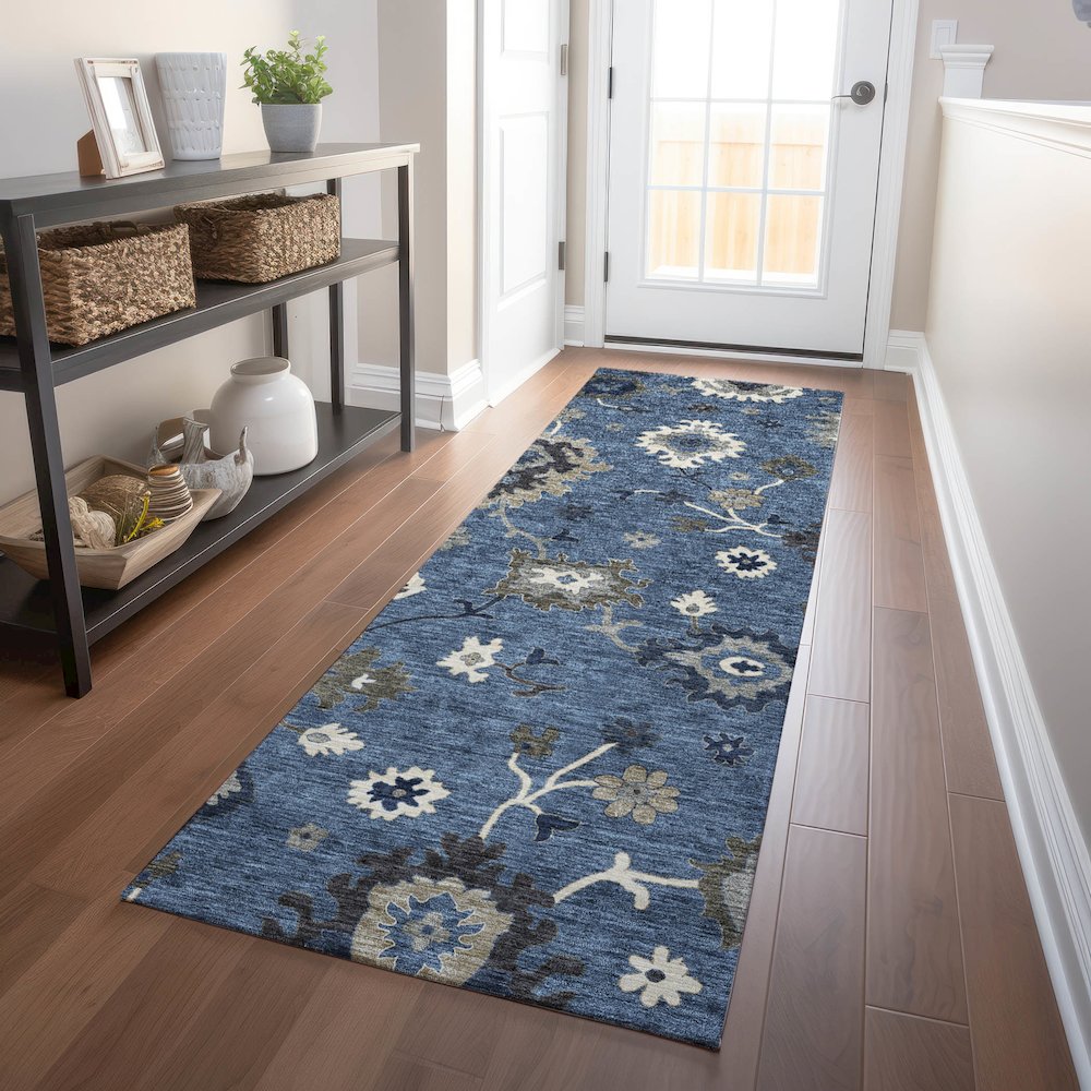 Premium Machine Washable Mayfield AMF753 Blue 2'3" x 7'6" Runner Rug. Picture 5