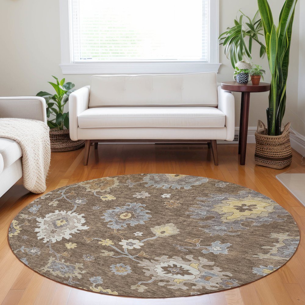 Premium Machine Washable Mayfield AMF753 Chocolate 8' x 8' Round Rug. Picture 5
