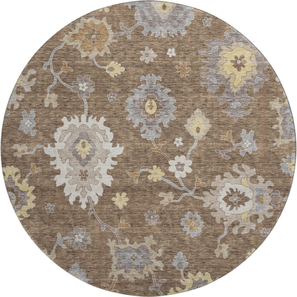 Premium Machine Washable Mayfield AMF753 Chocolate 8' x 8' Round Rug. Picture 1