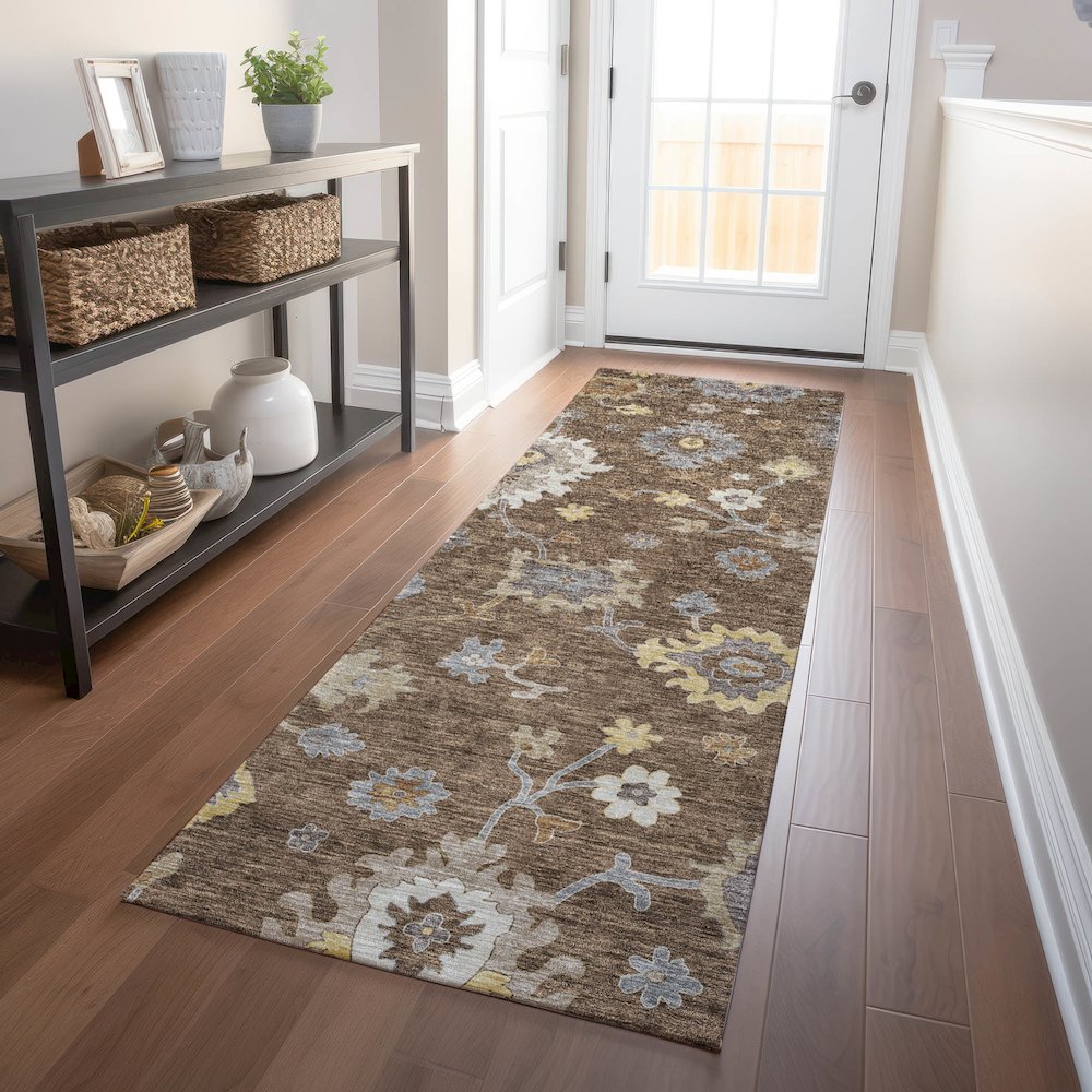 Premium Machine Washable Mayfield AMF753 Chocolate 2'3" x 7'6" Runner Rug. Picture 5