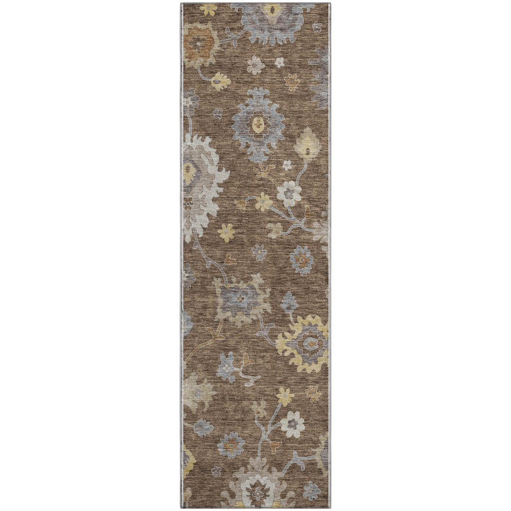 Premium Machine Washable Mayfield AMF753 Chocolate 2'3" x 7'6" Runner Rug. Picture 1