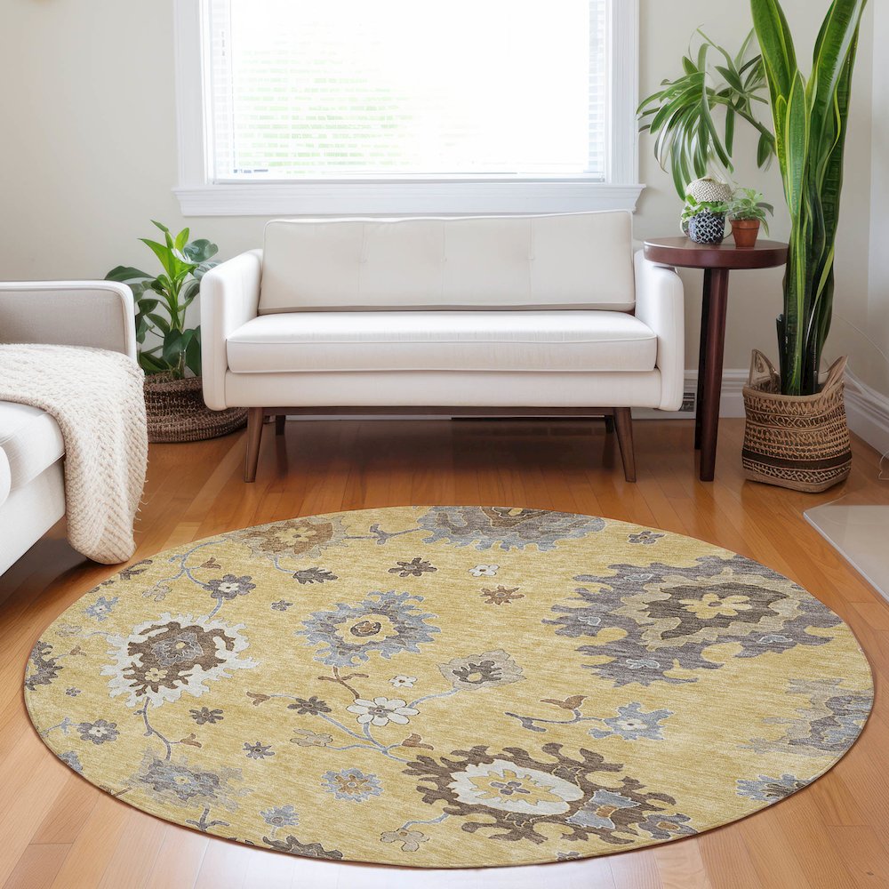 Premium Machine Washable Mayfield AMF753 Gold 8' x 8' Round Rug. Picture 5
