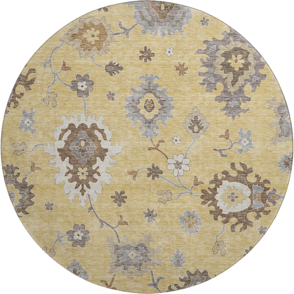 Premium Machine Washable Mayfield AMF753 Gold 8' x 8' Round Rug. Picture 1