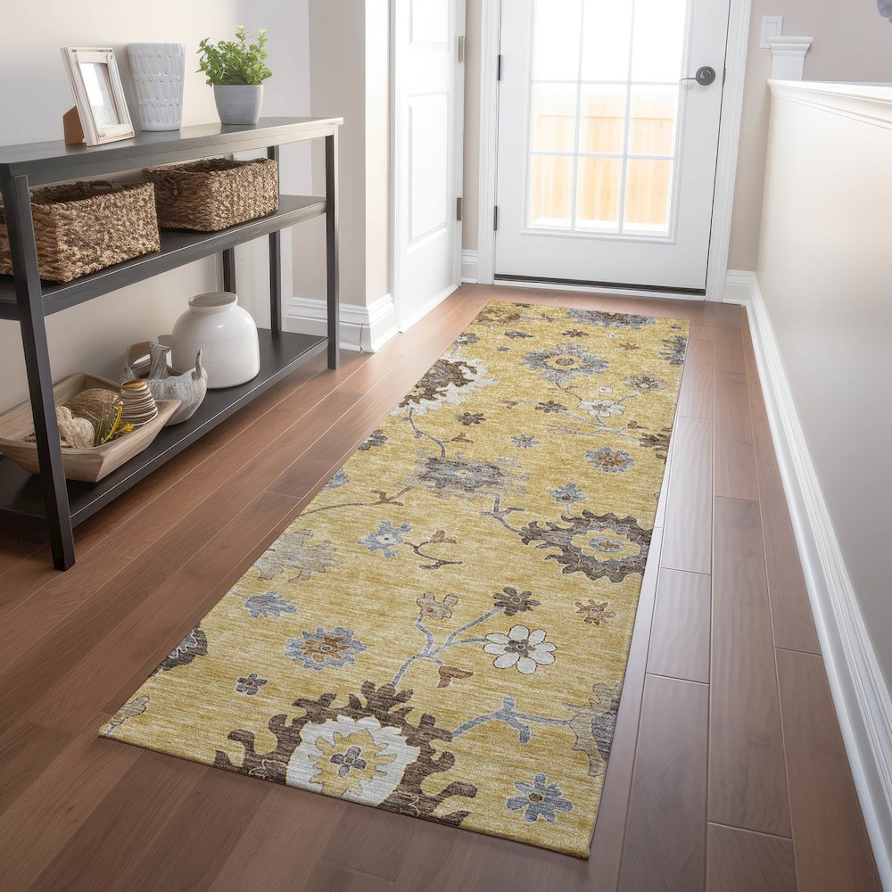 Premium Machine Washable Mayfield AMF753 Gold 2'3" x 7'6" Runner Rug. Picture 5