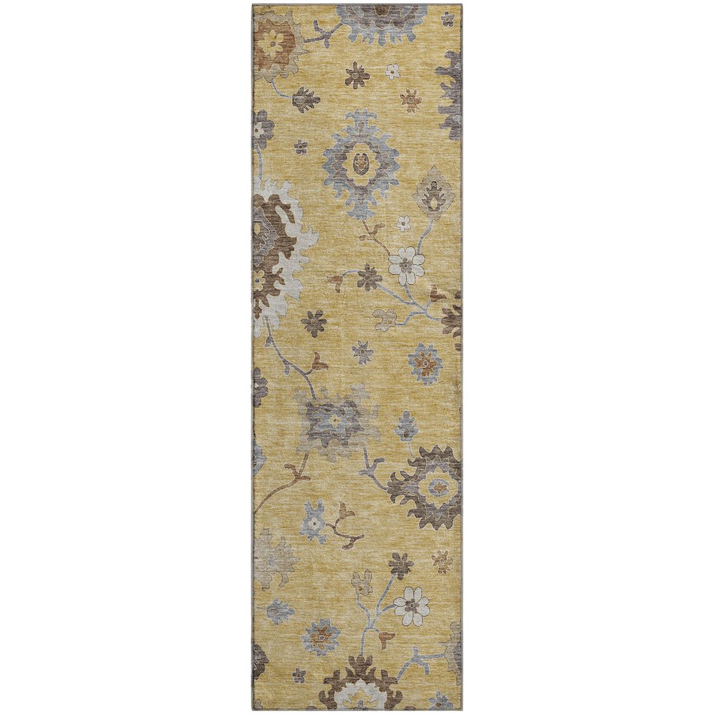 Premium Machine Washable Mayfield AMF753 Gold 2'3" x 7'6" Runner Rug. Picture 1
