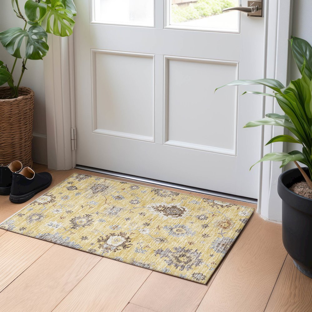Premium Machine Washable Mayfield AMF753 Gold 1'8" x 2'6" Rug. Picture 5