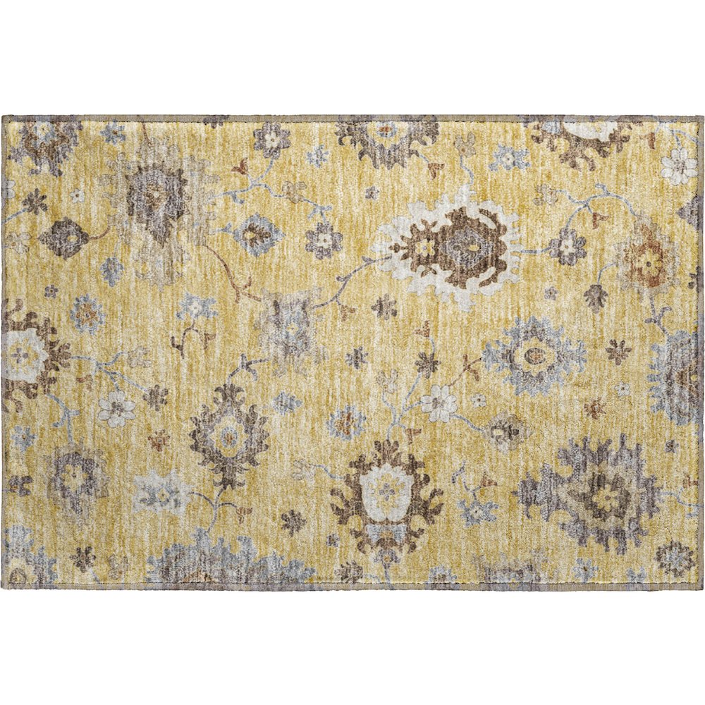 Premium Machine Washable Mayfield AMF753 Gold 1'8" x 2'6" Rug. Picture 1
