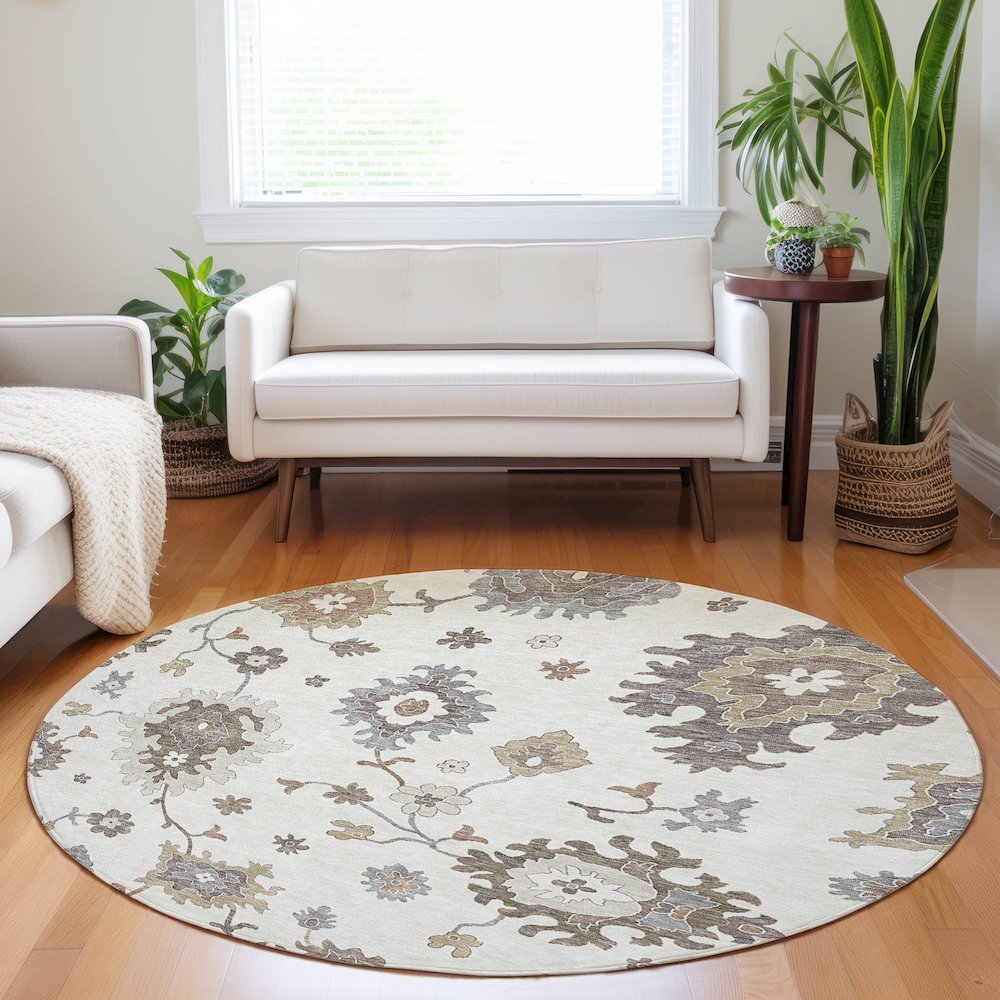 Premium Machine Washable Mayfield AMF753 Ivory 8' x 8' Round Rug. Picture 5