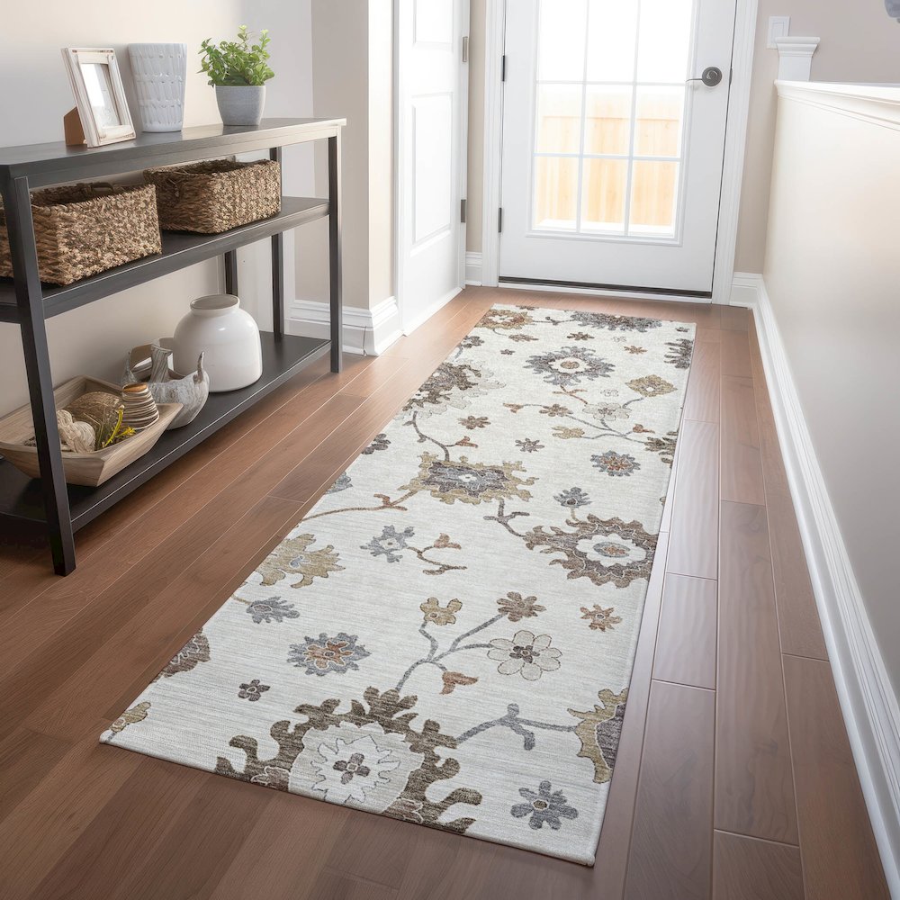 Premium Machine Washable Mayfield AMF753 Ivory 2'3" x 7'6" Runner Rug. Picture 5