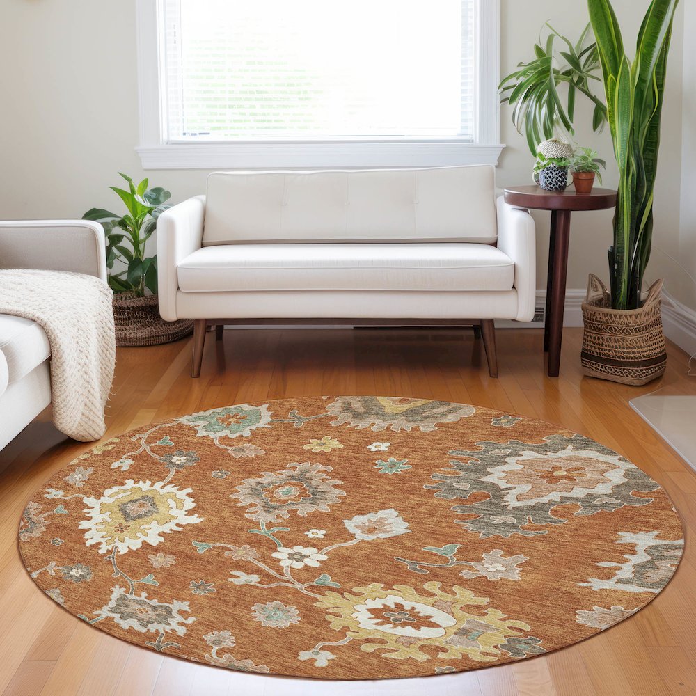 Premium Machine Washable Mayfield AMF753 Paprika 8' x 8' Round Rug. Picture 5