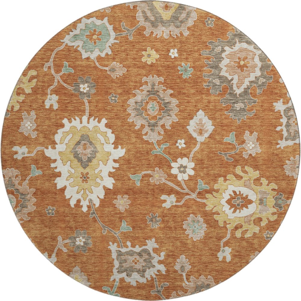 Premium Machine Washable Mayfield AMF753 Paprika 8' x 8' Round Rug. Picture 1
