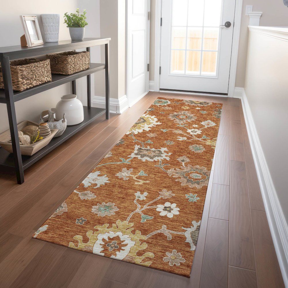 Premium Machine Washable Mayfield AMF753 Paprika 2'3" x 7'6" Runner Rug. Picture 5