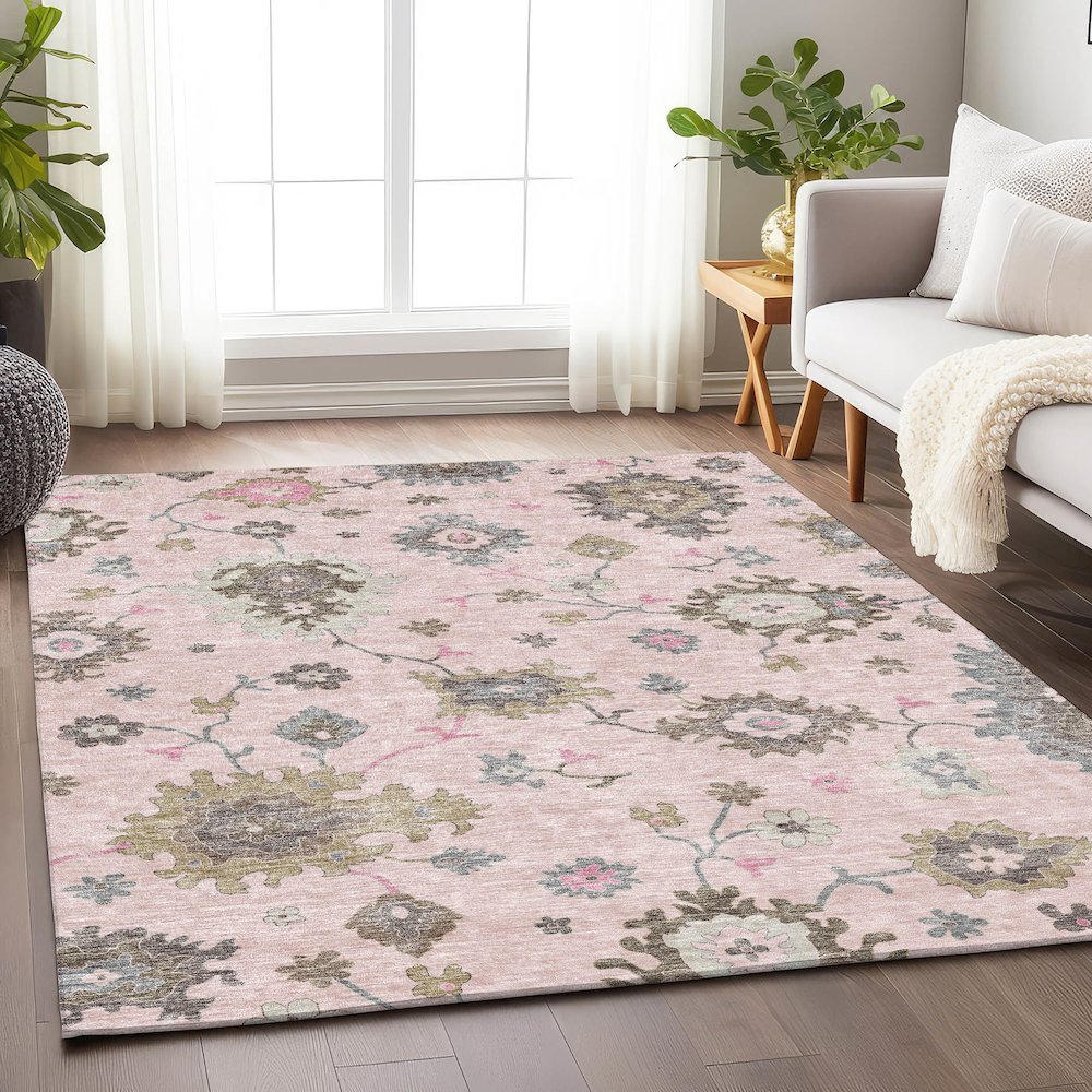 Premium Machine Washable Mayfield AMF753 Pink 2'6" x 3'10" Rug. Picture 5