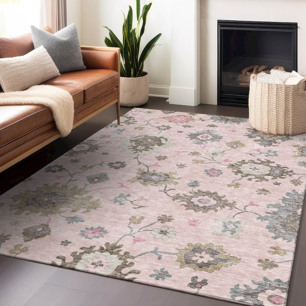 Premium Machine Washable Mayfield AMF753 Pink 2'6" x 3'10" Rug. Picture 6