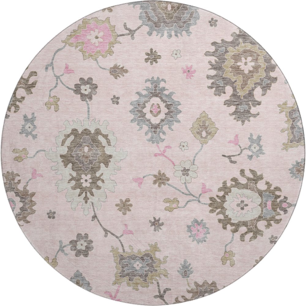 Premium Machine Washable Mayfield AMF753 Pink 8' x 8' Round Rug. Picture 1
