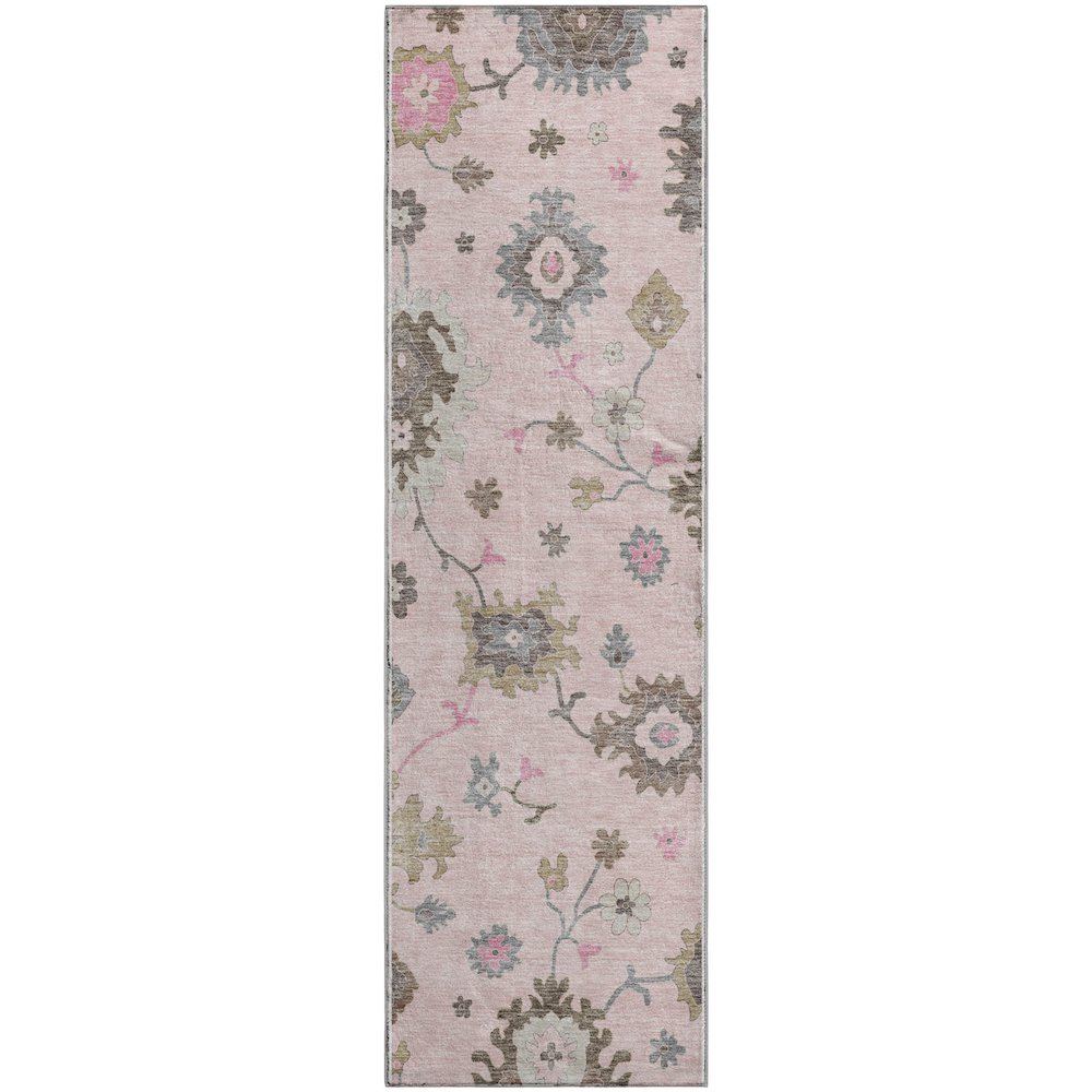 Premium Machine Washable Mayfield AMF753 Pink 2'3" x 7'6" Runner Rug. Picture 1